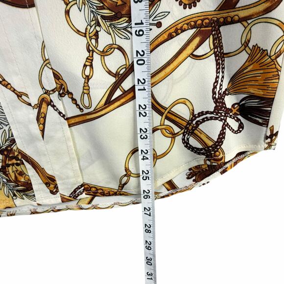 Hippocampe Blouse Top Womens M Cream Chain Print 3/4 Sleeve Old Money Equestrian - Picture 9 of 15